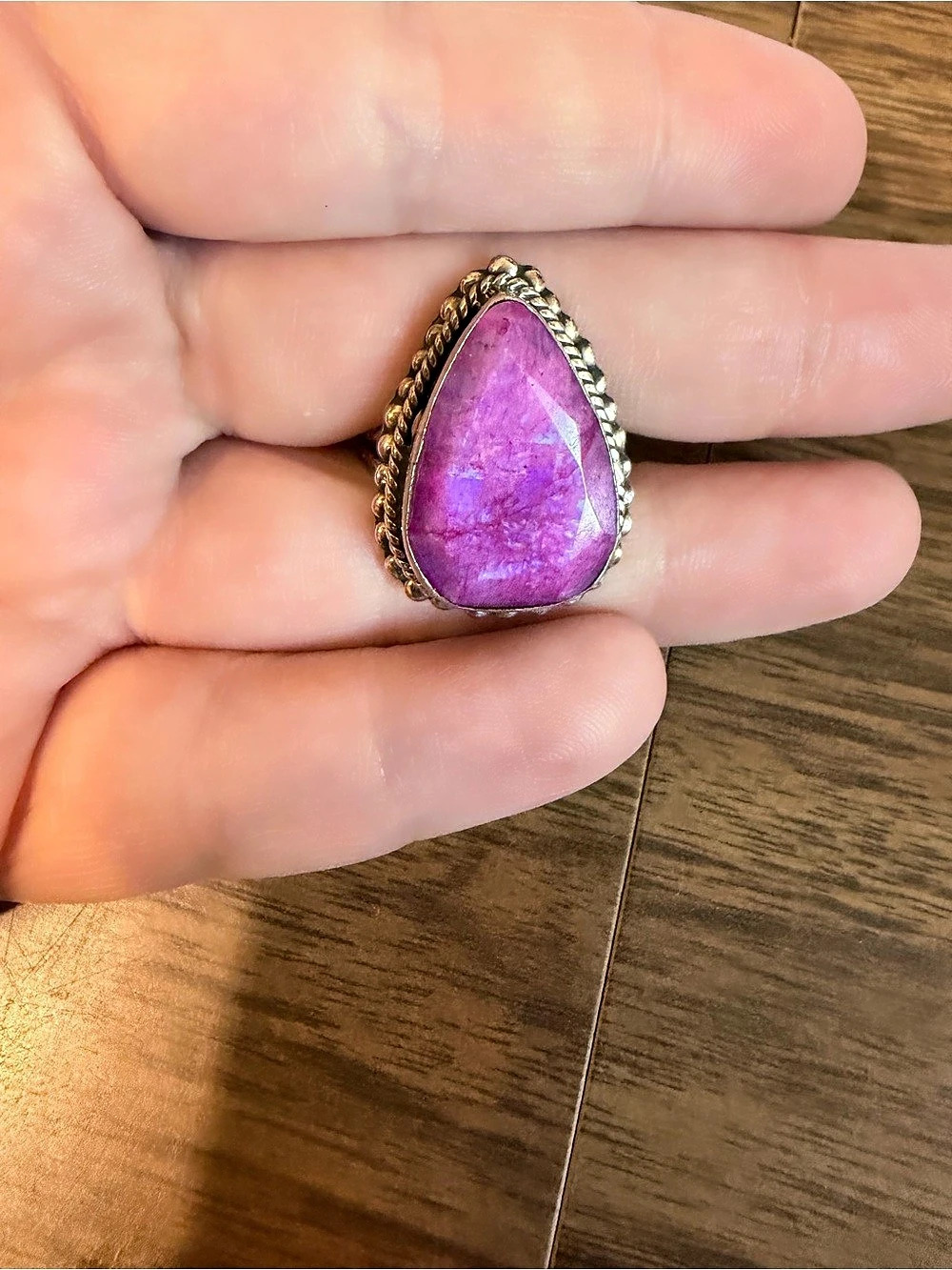 Purple & Silver Teardrop Statement Ring